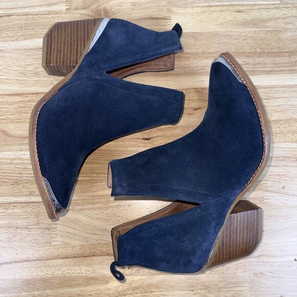 Jeffrey Campbell Cromwell Booties Blue Suede Metal Toe Heel Style Western Sz 8 - Picture 5 of 11